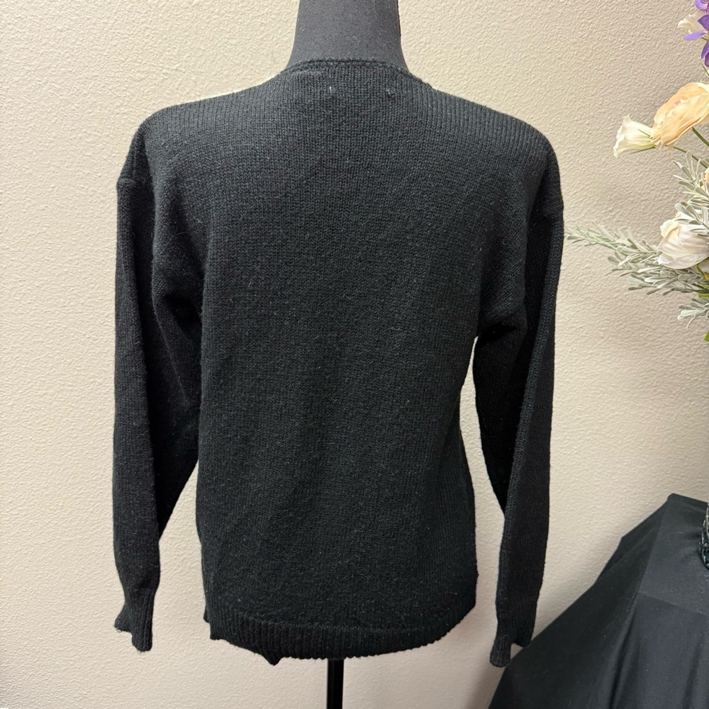 Eddie Dassin Vintage Black Angora Sweater Beaded V-Neck 80s Glam Medium - Picture 4 of 8